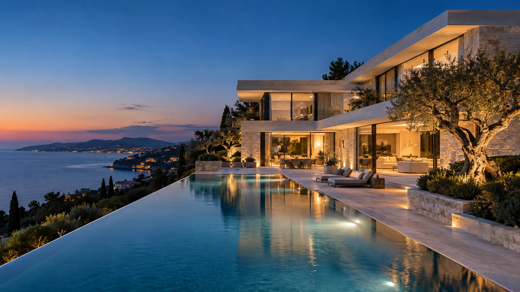 Villa contemporaine avec de grandes baies et une terrasse