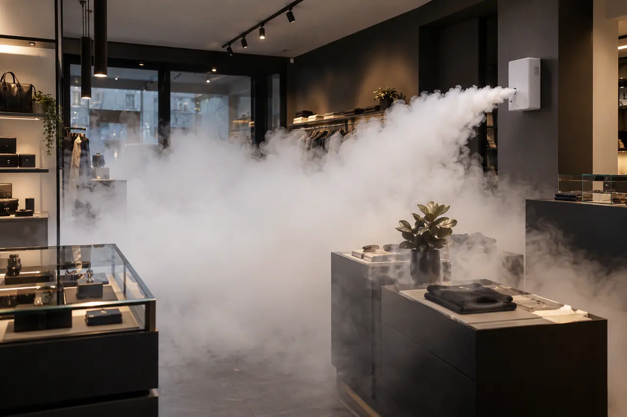 Illustration générée d’un brouillard de sécurité dans un commerce